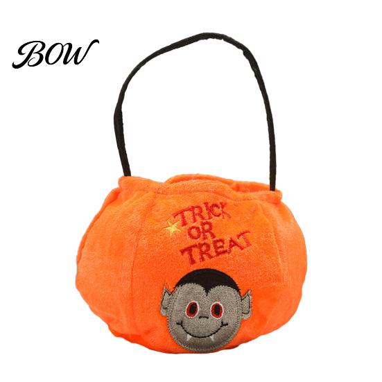 Halloween Gift Bag for Kids Trick or Treat Bucket, 9.8x5.9 Inch Pumpkin Witch Black Cat Plush Large Capacity Candy Holder Tote Bag, Soft Basket