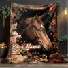 1PC Custom Name Horse Portrait Flowers Outdooor Flannel Blankets Patterns Throw Blanket All-Season Soft Gift for Couch, Bed, Camping Gifts