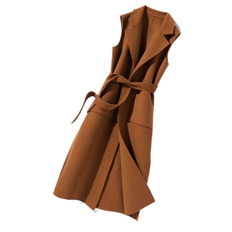 Dames effen kleur mouwloos kort wollen jack met enkele rij knopen en dubbele zak
