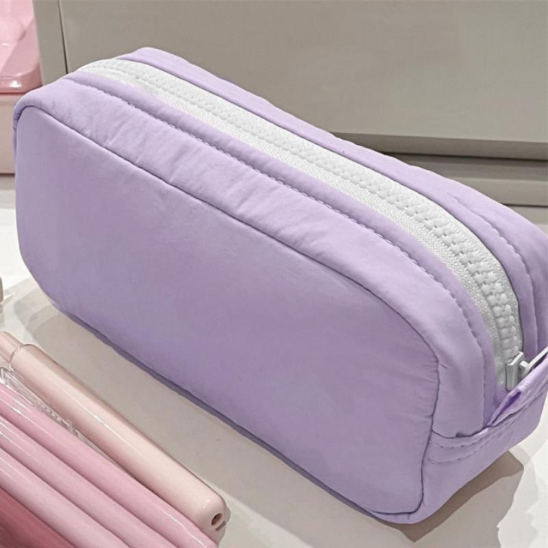 Simplicity Solid Color Pen Bag Zipper Design Large Capacity Pencil Case Portable Stationery Organizer Office Back To School