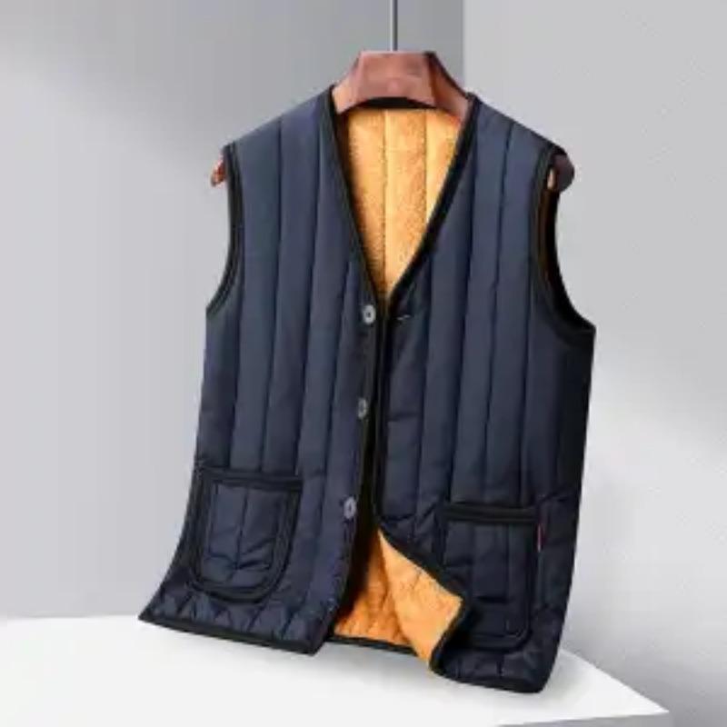Autumn and Winter Men's Thickened Velvet Warm Vest Single-breasted V-neck Vest Jacket
