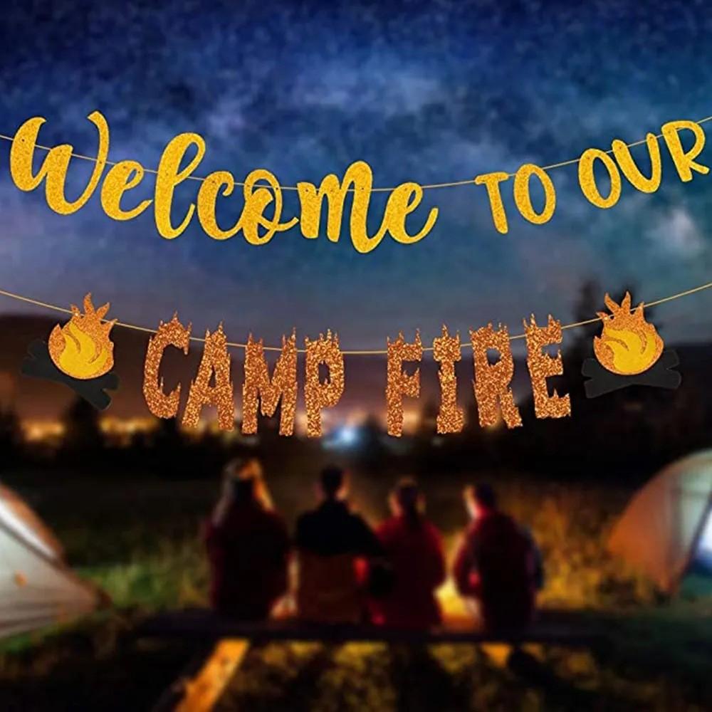 Themed Camping Birthday Party Decoration Background Banner Props Activity