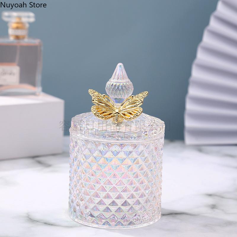 Creative Glass Jar Candle Jar with Lid Multicolor Jewelry Storage Box Round Storage Jar Living Room Home Decoration Accessories