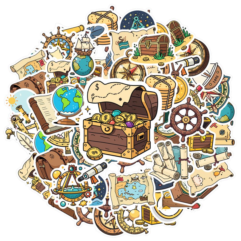 35pcs-100pcs Cartoon Adventure Stickers Vintage Pirate Stickers Compass Stickers For Laptop Luggage Scrapbook
