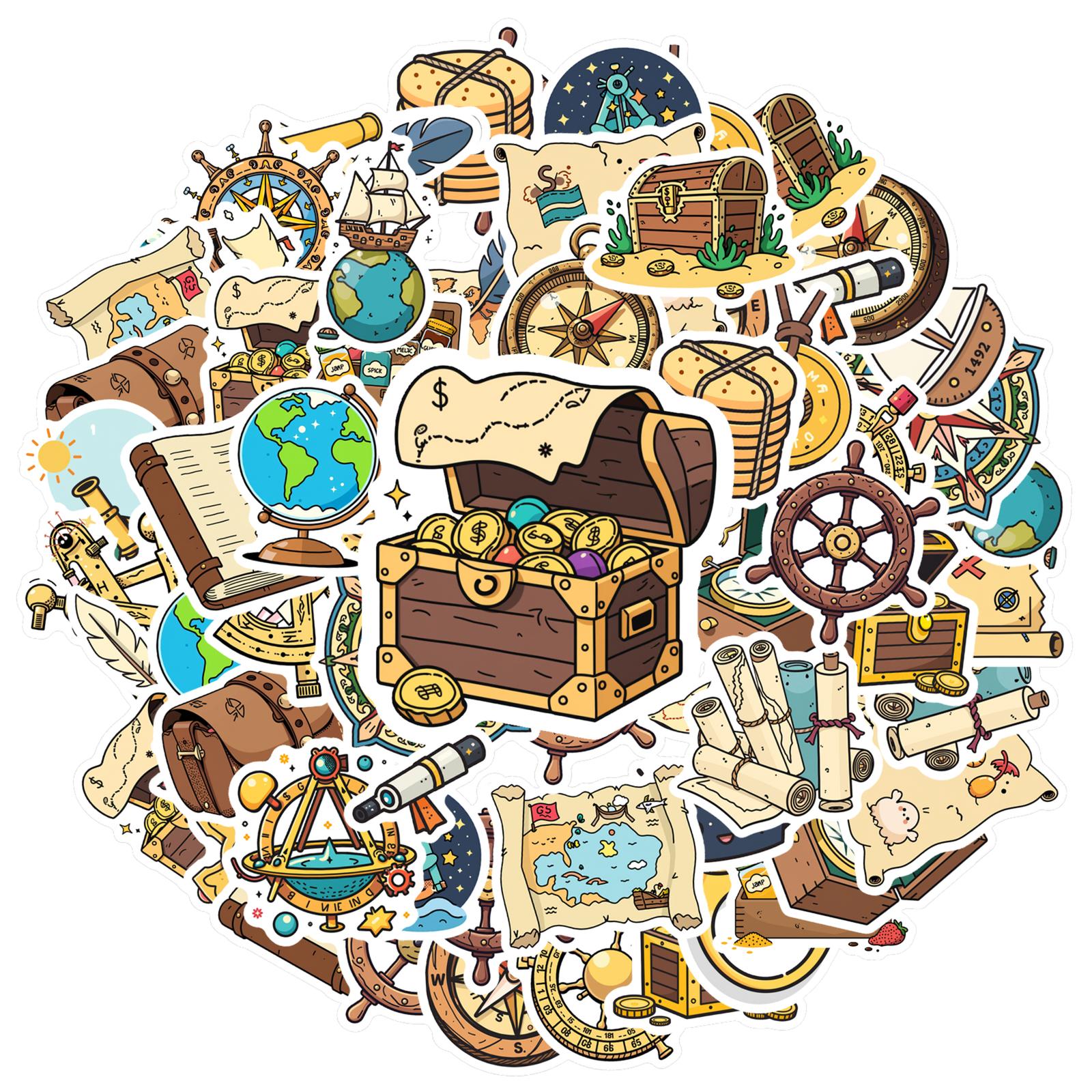 

35pcs-100pcs Cartoon Adventure Stickers Vintage Pirate Stickers Compass Stickers For Laptop Luggage Scrapbook