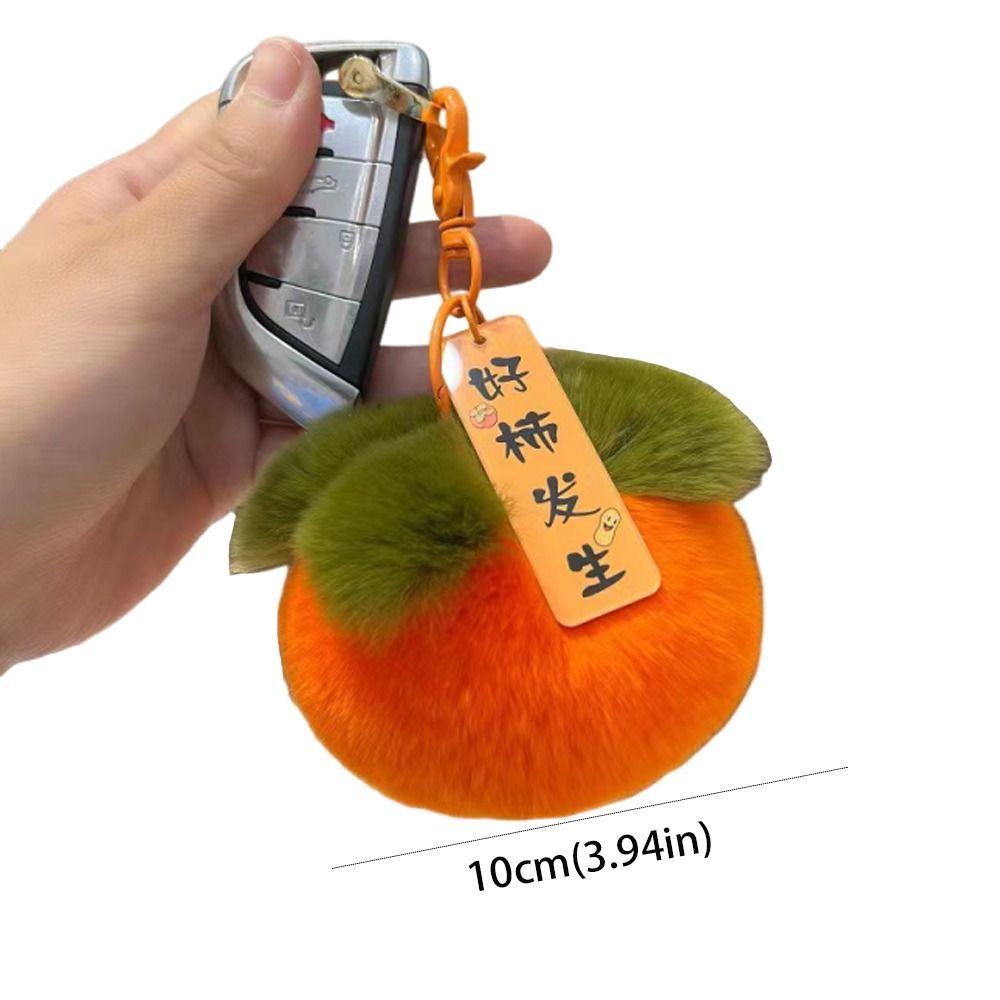 New Faux Rabbit Fur Plush Persimmon Keychain Soft Fluffy Plush Pendant Plush Fruit Key Ring Backpack Bag Keychain On Bag Car Key