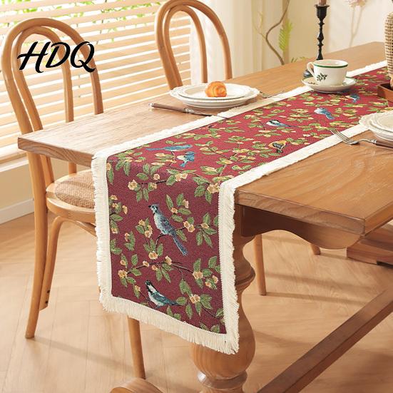 Fringed Edge Table Runner Runner Vintage Floral Printed with Decorative Edges Protects
