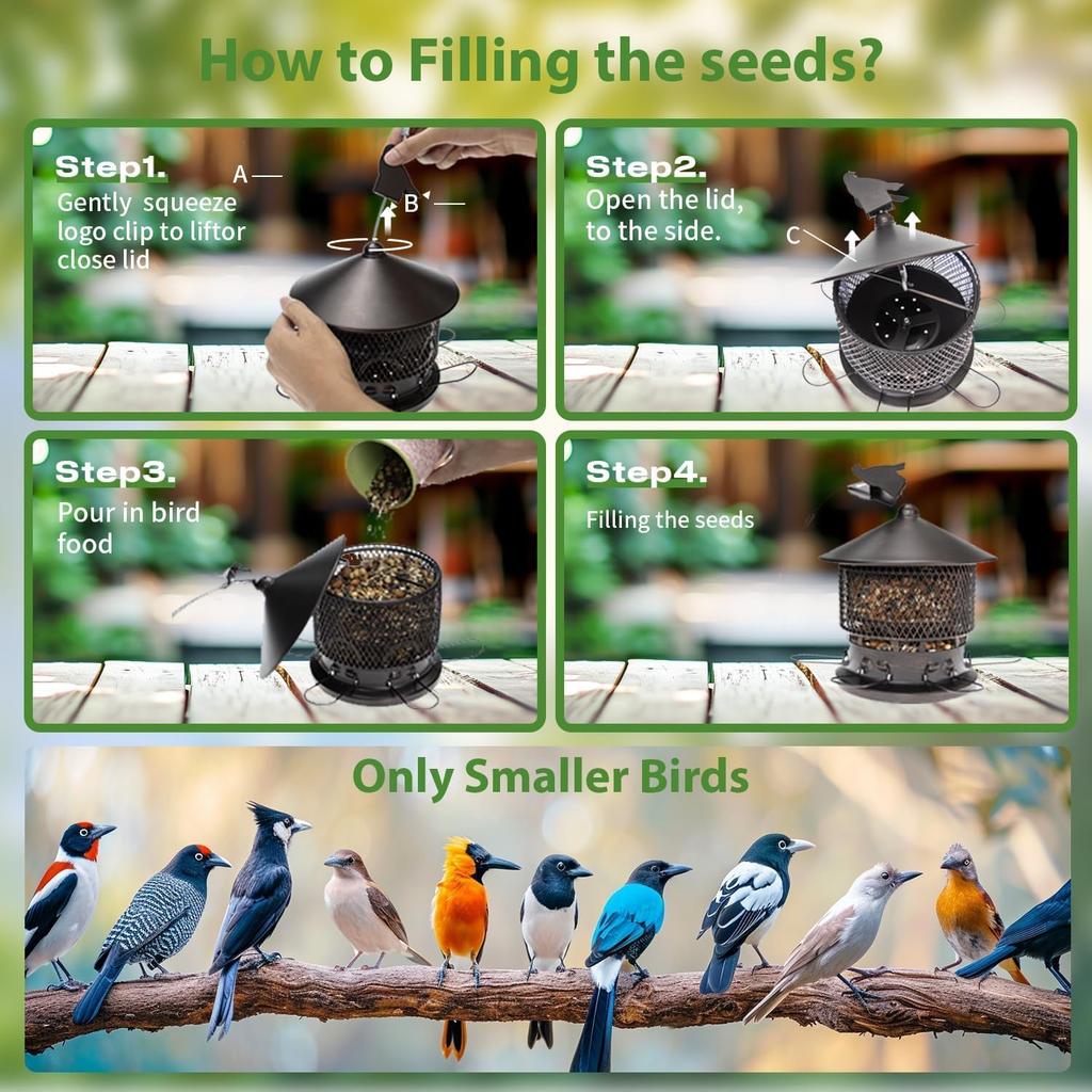 Bird Feeder for Outdoors Hanging, Wild Bird Feeders with Metal Mesh, Squirrel Proof Birdfeeder,4.3lb Retractable Seed Feeder,6 Perches for Bluebird,