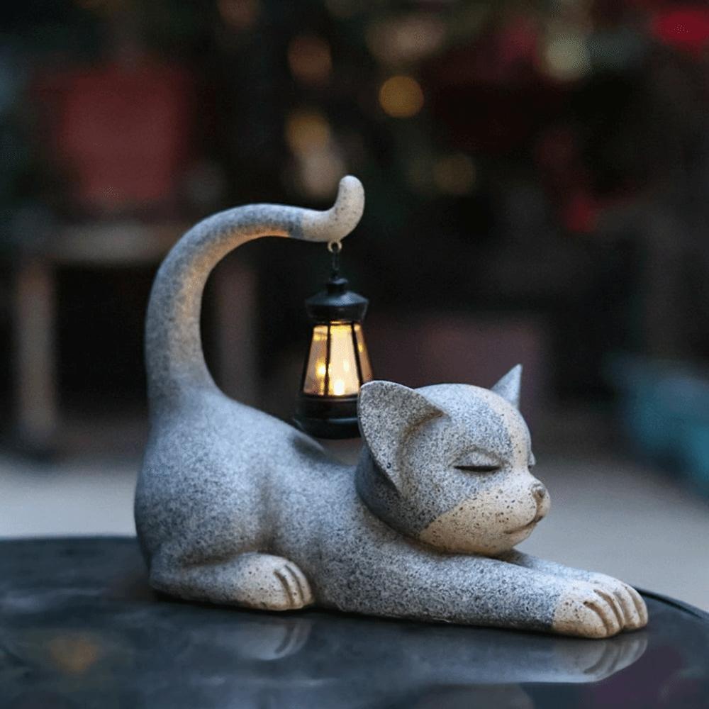 Auto On/Off Solar Lantern UV Resistant LED Lamp Garden Ornament Garden Cat Figurine  Villa Lawn