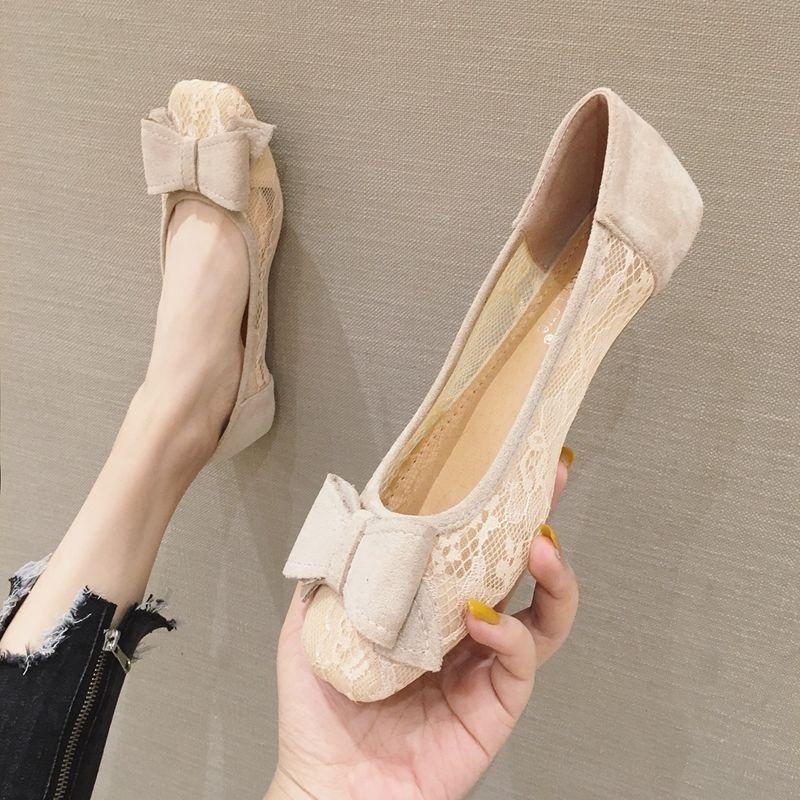 Mesh Shoes for Women Black Square Toe with Bow Woman Flats Trends 2025 Original Deals Aesthetic Light Korean Walking New In 39