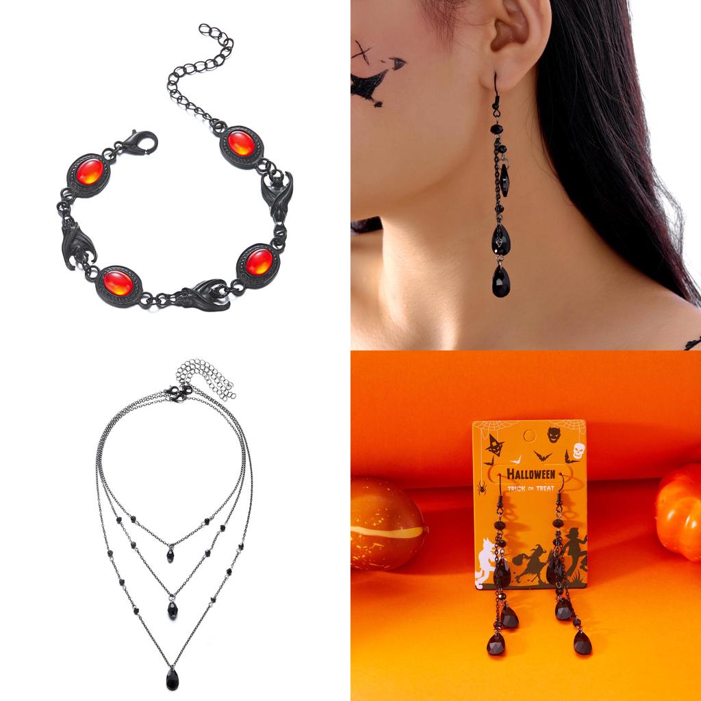Blood Drop Tassel Bat Necklace Bracelet Earrings For Alternative Fashion