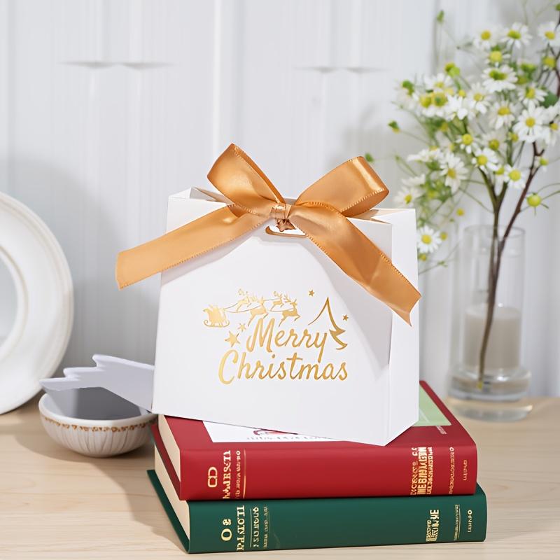 10 Stück Frohe Weihnachten Geschenkboxen mit Band Festliche Verpackung Partygeschenke Kleine Geschenktüten mit Stechpalmen- und Schneeflockenmustern