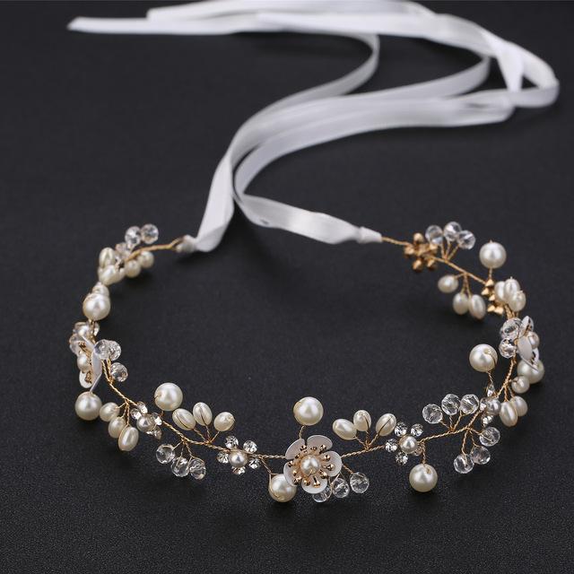 Silver Color Handmade Pearl Flower Headband Bridal Wedding Crown Hair Accessories Hair Band Tiara Crystal Headpiece Hair Jewelry