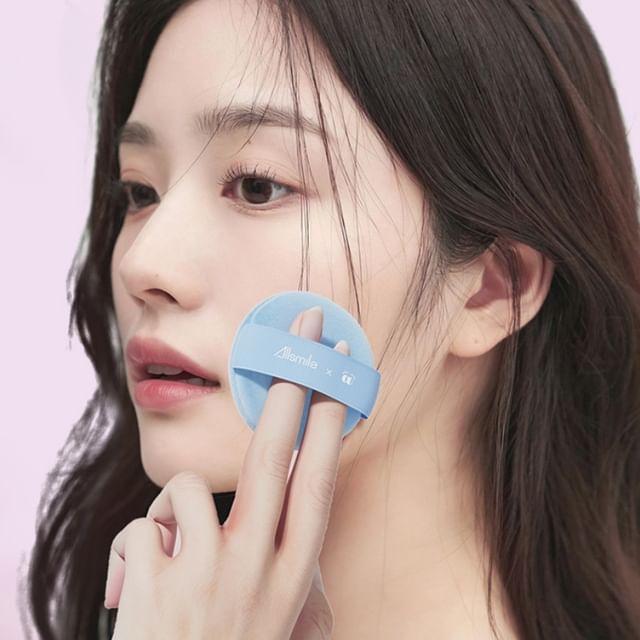 Jericoure - Powder Puff / Case / Set (Various Designs) Circle & Thick - Aqua Green - L