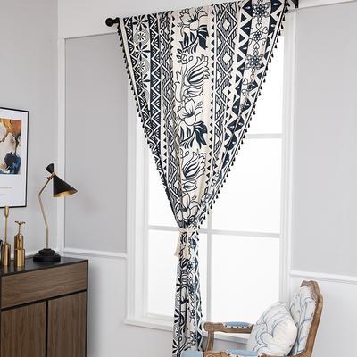 Exclusive For Curtains, Finished Windows, Cotton And Linen Printing, Black Fringed Bohemian Style, Kitchen Bay Windows