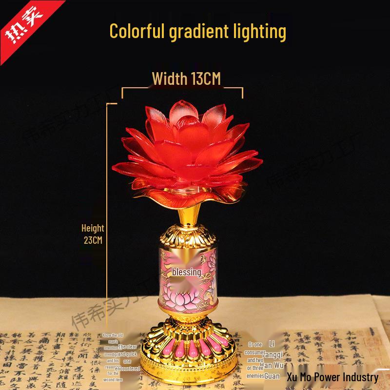 Long-Life Seven-Color Guanyin Lotus Plug-in Buddha Offering Lamp