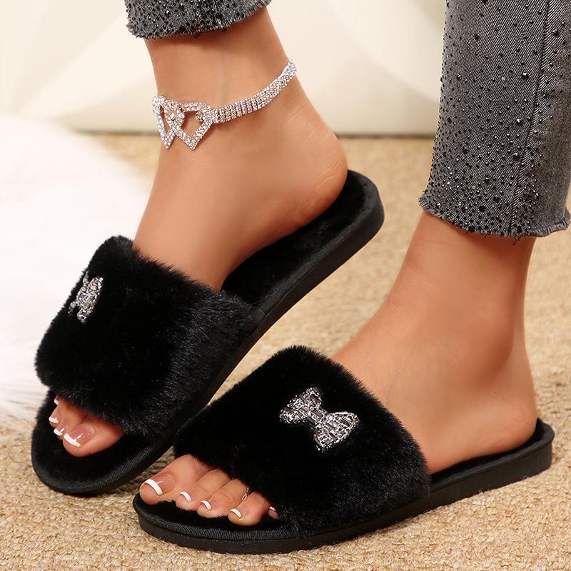 

Мода Мода Бант Декор Плюшевые Тапочки Женские Мягкие Пушистые Домашние Хлопковые Тапочки Женские С Открытым Носком Нескользящие Хлопковые Шлепанцы Женские 40-41 чёрный