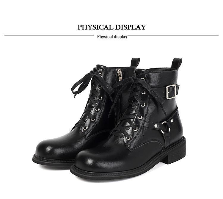 Women's Retro Thick-Sole Round-Toe Leather Knight Boots, Chunky Heel, Plus Velvet, Western Cowboy Style, Sizes 34-47