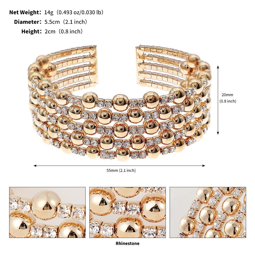 Luxury Rhinestone Pearl Wide Open Cuff Bracelet For Women Stylish Stretch Bangle Fashion Versatile Jewelry Gift