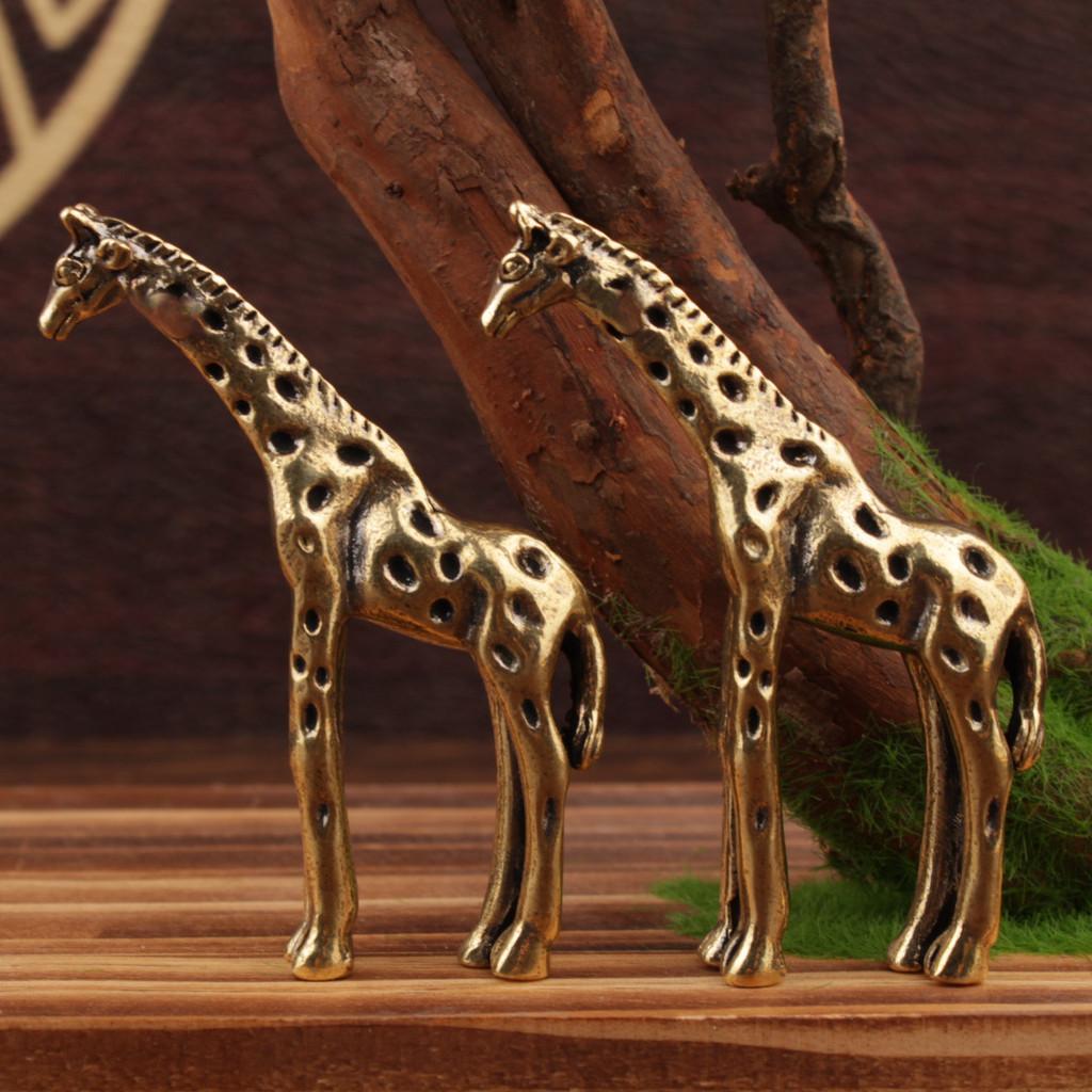 Giraffe Brass Solid Statue Desktop Decoration Vintage Animal Figurines Toys