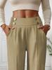 Elegante High-Waist Fließende Bodenlange Damenhose - Lockerer Gerader Schnitt, Unifarben, 2025 Design