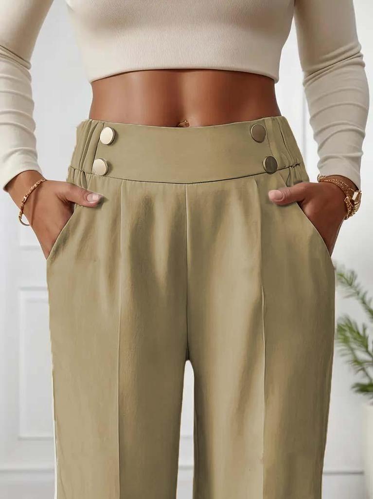 Elegante High-Waist Fließende Bodenlange Damenhose - Lockerer Gerader Schnitt, Unifarben, 2025 Design