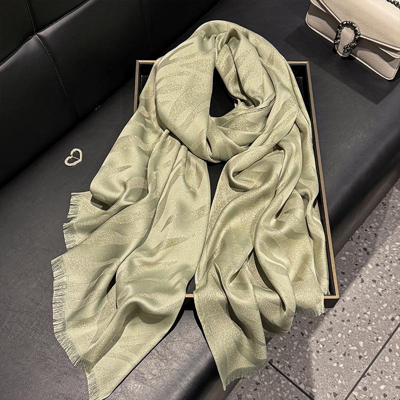 Moda Primavera ed Estate Sciarpa di Seta di Alta Gamma Stampa Sciarpa Antipolvere Sciarpa da Donna Sciarpa in Filato di Seta Dorata Cotone Tencel Sciarpa