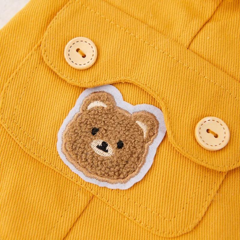 Cute Bear Embroidered Dog Vest with Fleece Lining, Denim Pet Harness Vest for Small Dogs Chihuahua Yorkie