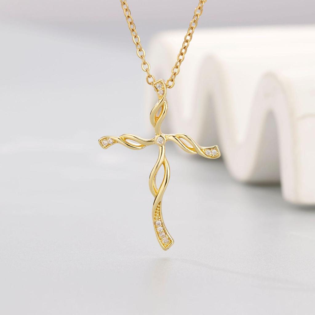 Elegant Gold Cross Pendant Necklace - Non-Fading Christmas Gift Clavicle Chain