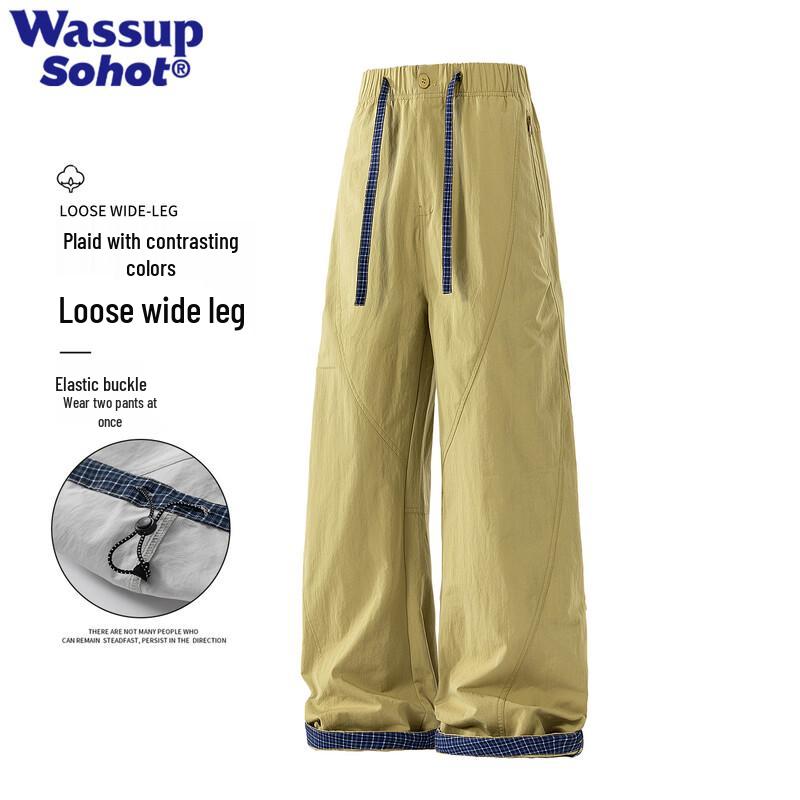 Wassup Sohot Men s Curved Wide-Leg Casual Pants L