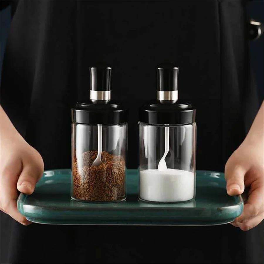Condiment Seasoning Jars for Spices, Pepper Bottles, Salt Shakers, 250ml, Cap Sealed, Cruet with Lid and Spoon, Kitchen Storage