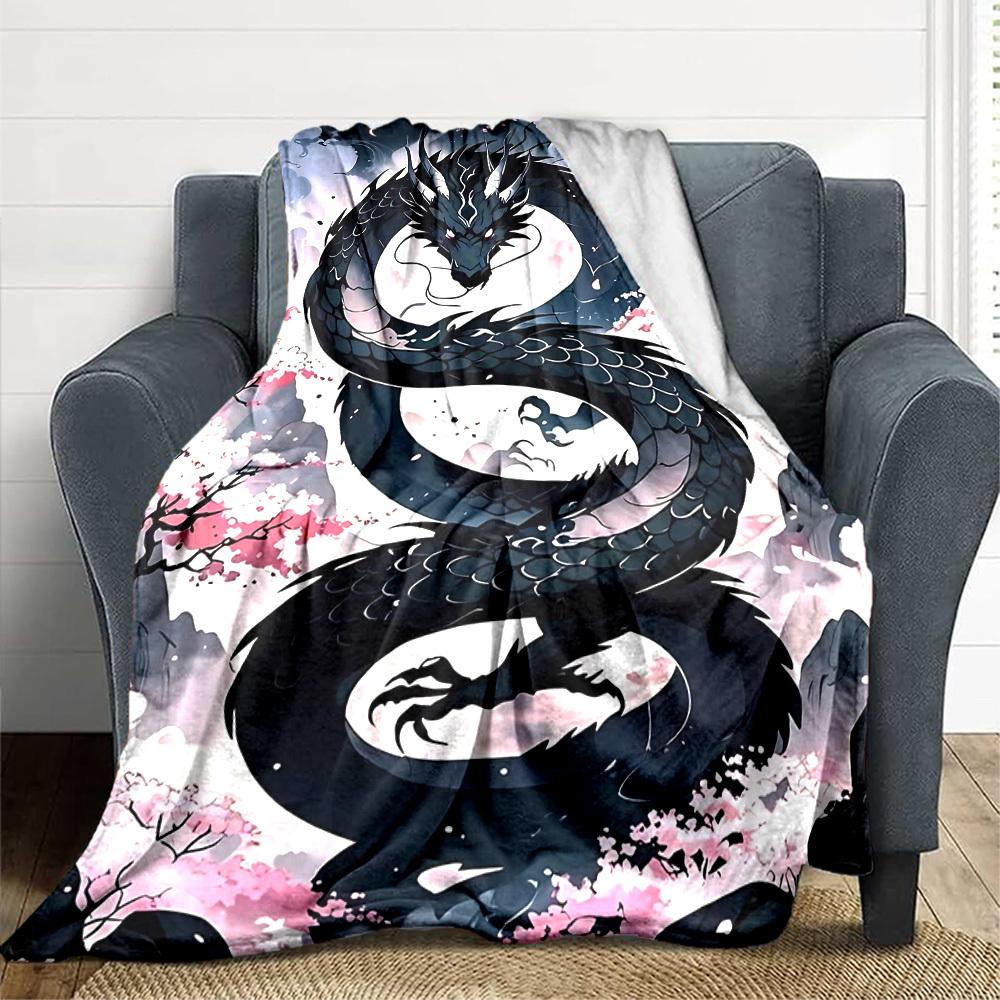 1pc Dragon, Cherry Blossom Blanket - Perfect Gift for Birthdays, Christmas & Halloween- Soft, Warm & Versatile Yy250909167