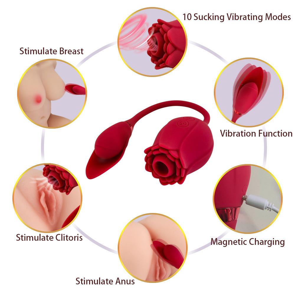 Rose Flower Dual-Head Vibrating Egg & Telescopic Massager