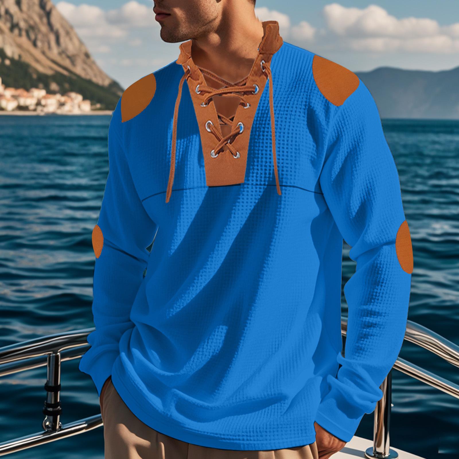 Осенняя новая мужская лоскутная цветная бретелька с V-образным вырезом, повседневная футболка с длинным рукавом, мужская спортивная футболка S королевский синий