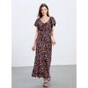 Sancai 2025 Summer V-neck Floral Bubble Sleeve A-line Maxi Dress