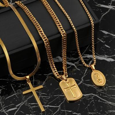Edelstahl Halskette Gusskreuz Pulloverkette 18 Karat Vergoldet Mode Titanstahl Schmuckset Fabrik