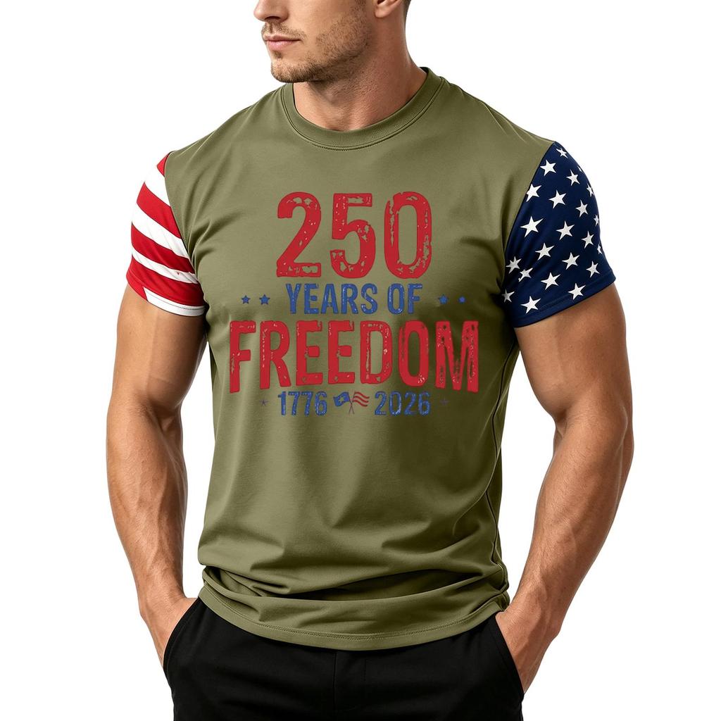 Men's Independence Day Flag Print Short Sleeve T-Shirt, Loose Casual Daily Summer Tops