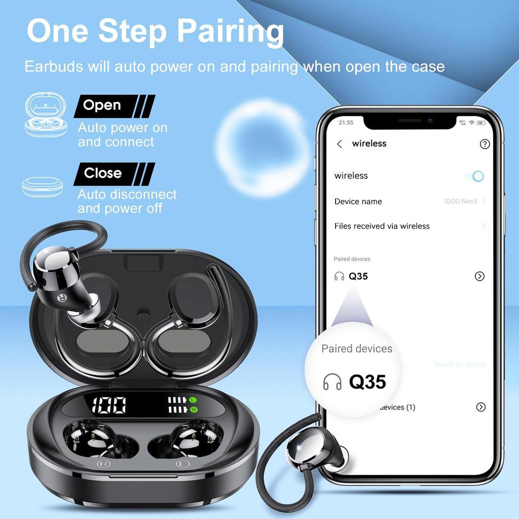 Q35 Hanging Ear Sports Bluetooth Earphones - New Noise Cancelling TWS, Comfortable for Long Wear
