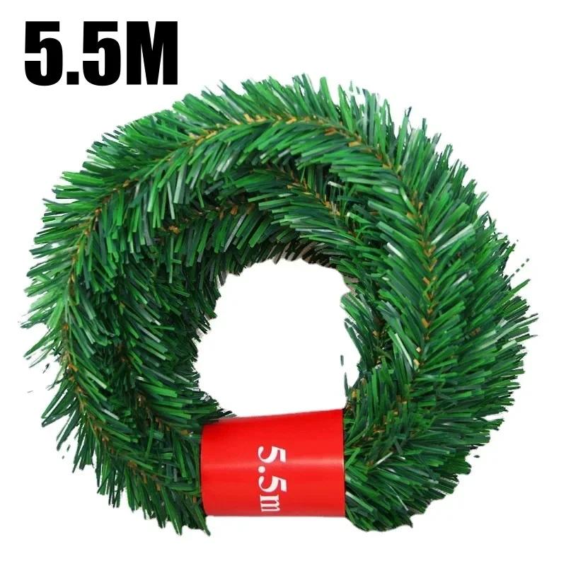 5.5m Pine Christmas Garland Decorative Green Artificial Xmas Tree Rattan Banner Party Plastic Pendant Tinsel Hanging Decoration
