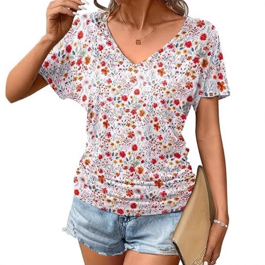 women fashion v neck short sleeve 3d print t shirt summer comfortable sportwear tops