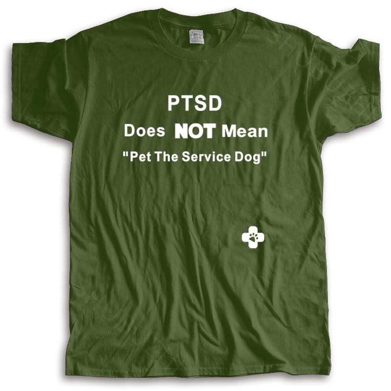 Bavlněné tričko pánské letní topy Ptsd neznamená mazlit služebního psa - Ptso "Pes" Populární bezštíkové tričko letní tričko
