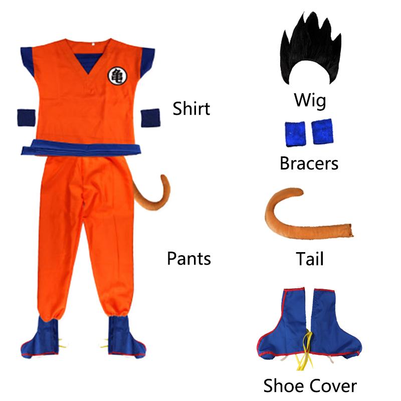 Halloween Kids Adult Goku Costume Anime Son Goku Cosplay Costume Uniform Wig Gift Halloween Carnival Party Clothes for Man Woman