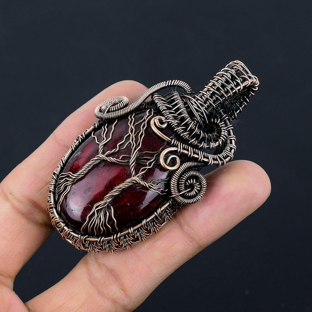 Red Flash Labradorite Pendant, 999 Copper Wire Wrapped Jewelry, Gemstone Jewelry Pendant, Handmade Wedding Gift Jewelry