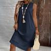 Women's Summer Dress Casual Sleeveless Crew Neck Midi Dress Holiday Travel Shift Sundress for Beach Vacation