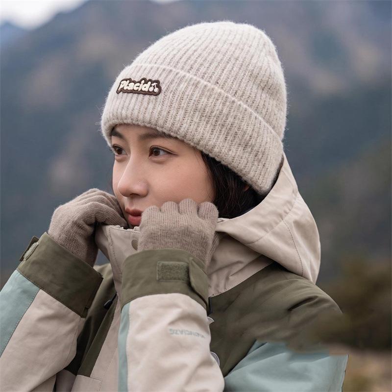 Knitted hat women's autumn and winter letter wool hat outdoor warm versatile pullover ear protector cold hat men's tide