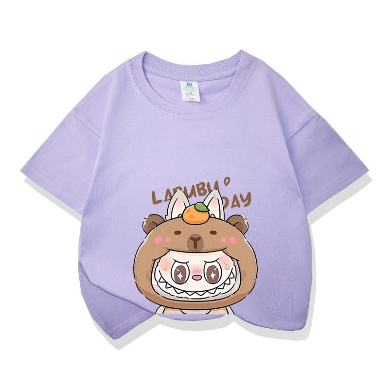 Cartoon Graphic Labubu Kids Adult Printed T-shirt Summer Men and Women's Fashion Outdoor Girl Short Sleeved T-shirt Top Pullover