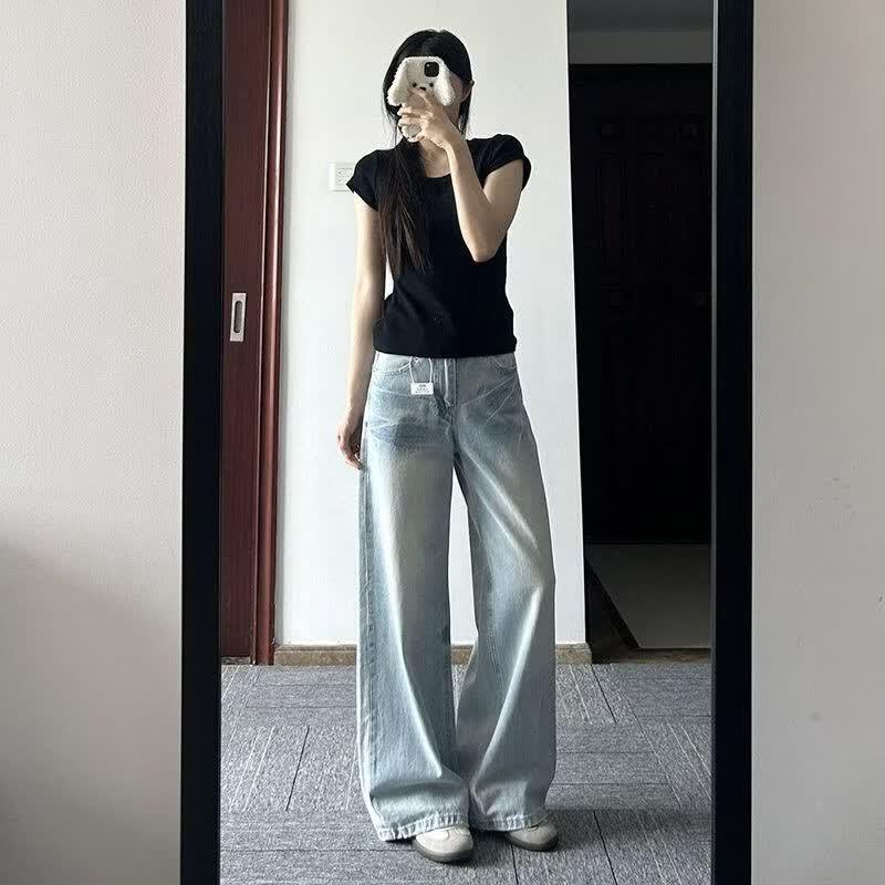 Zose Petite Wide-Leg Loose Denim Pants M