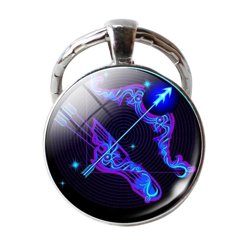 Key Chain 12 Constellation Zodiac Sign Pendant Double Face Keyring Key Holder