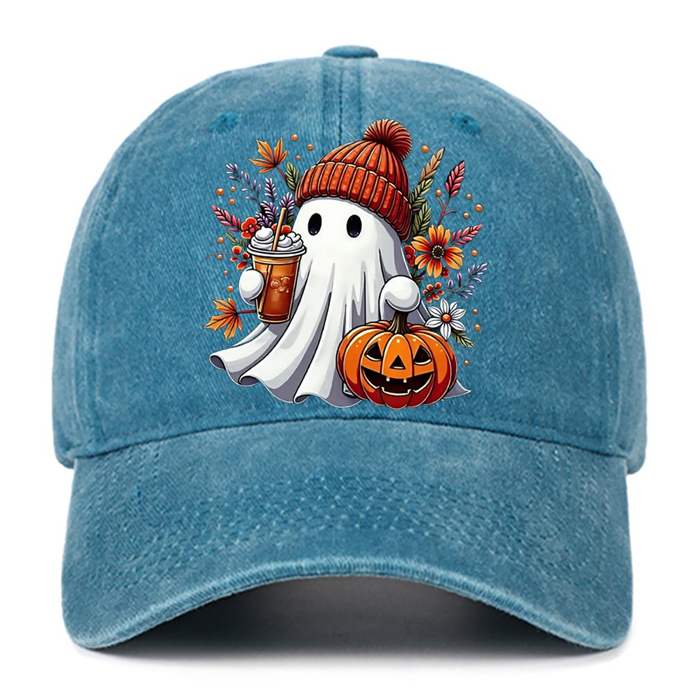 Cute Ghost Pumpkin Printed Baseball Hat for Men and Women, Adjustable Halloween Holiday Hat, Breathable and Comfortable