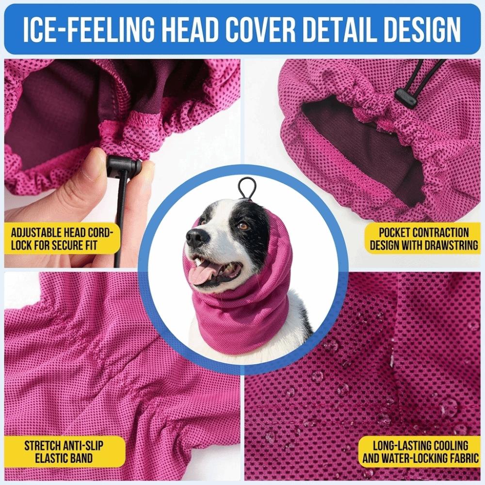 Elastic Mesh Dog Cooling Head Cover Quick Dry Washable Pet Snood Adjustable Breathable Pet Dog Cooling Collar Summer Season